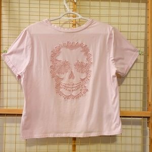 Cropped Tee with Mesh Skull